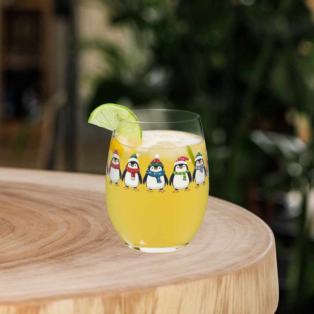 Penguin Party Stemless Wine Glass