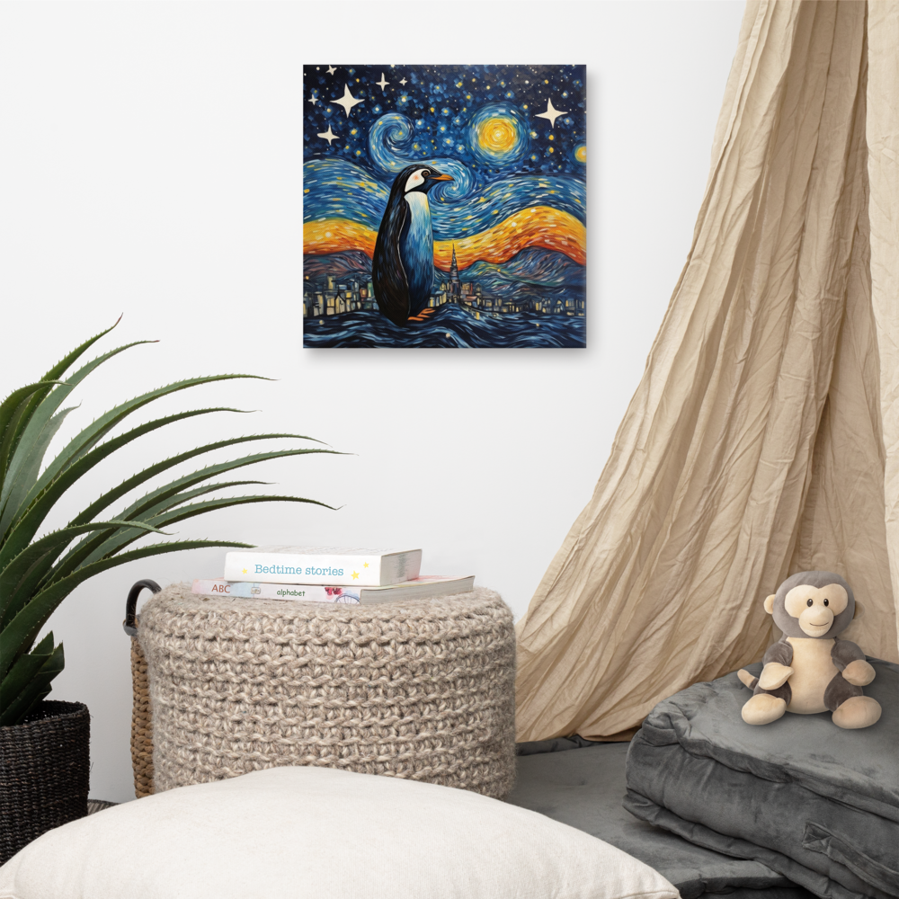 Penguin Starry Night Canvas Print