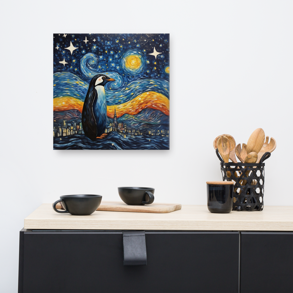 Penguin Starry Night Canvas Print