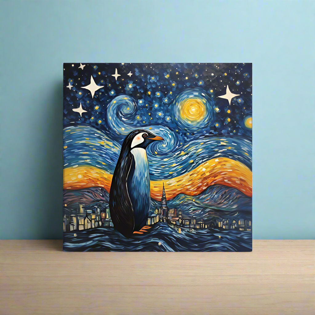 Penguin Starry Night Canvas Print