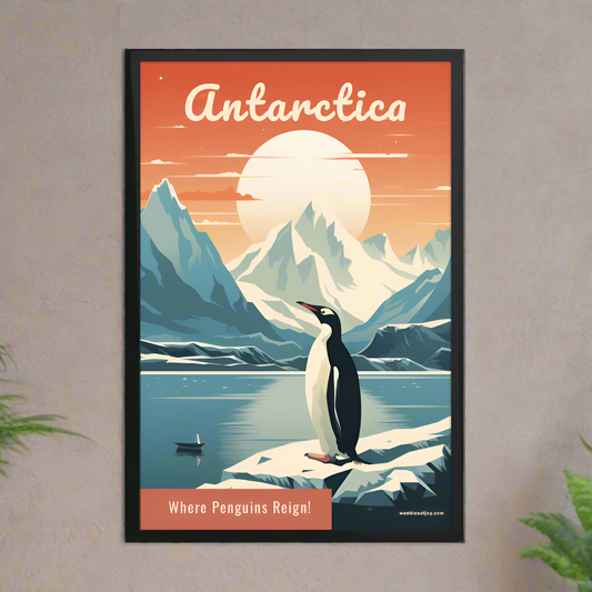 Antarctica Penguin Vintage Travel Poster Framed